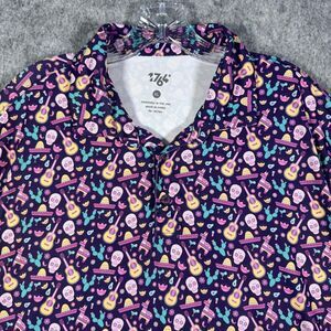 1764 Golf Polo Shirt Mens XL Purple Short Sleeve Day Of The Dead Sugar Skulls